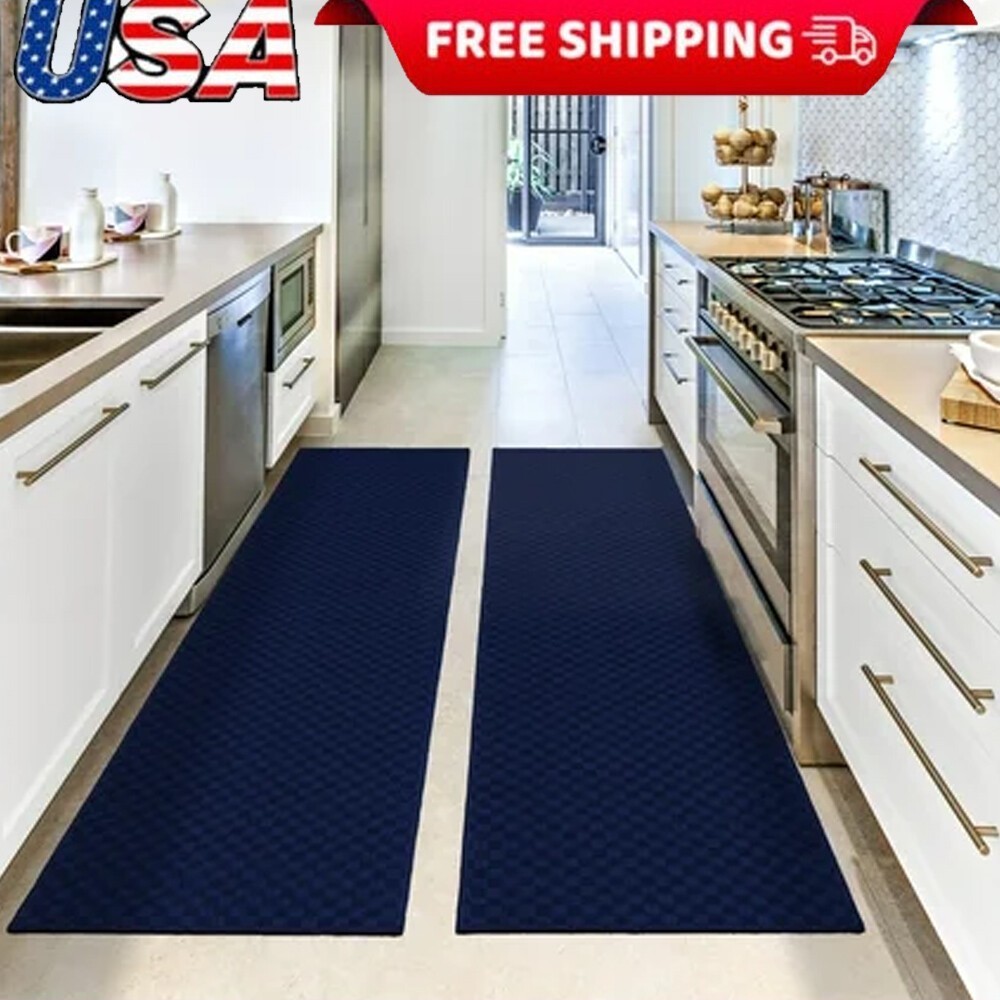 2 Piece Tufted Runner Set 2 ft x 10 ft Area Rugs Non-Slip Backing Navy Cut Loop gallery