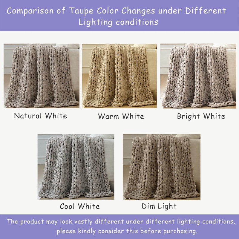 Knit Throw Blanket 51x63 Chunky Chenille Hand Knitted Taupe Large Bigacogo Couch gallery