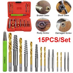 15x Screws Bolt Extractor Set W/ Reverse Drill Bit Ez Out Stripped Screw Nut Set