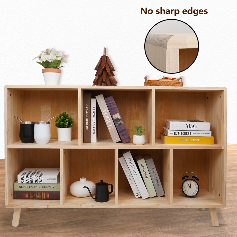 Solid Pine Wood 7-Compartment Storage Cabinet 45.5"L*29.1"H for Books/Toys/Home gallery