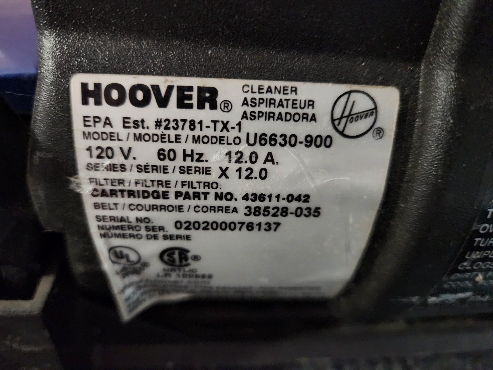 Hoover WindTunnel Bagless self propelled upright vacuum 12 amp blue u6630-900 gallery
