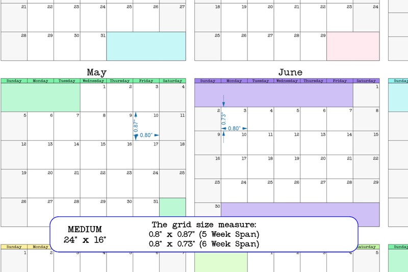 Large Wall Calendar, Annual Planner, Start On Any Month, 36" x 24" or 24" x 16" gallery