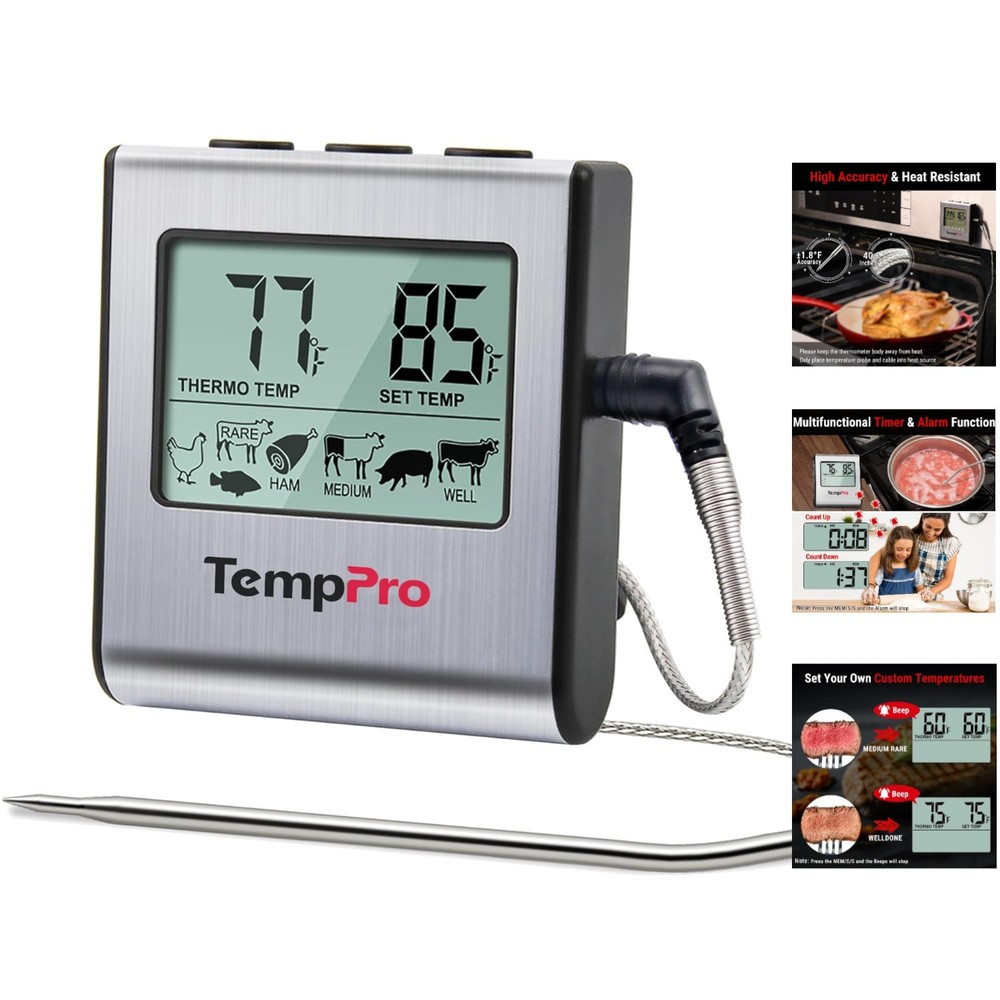 Precision Meat Thermometer with Timer & Programmable Alarm for Flawless Cooking