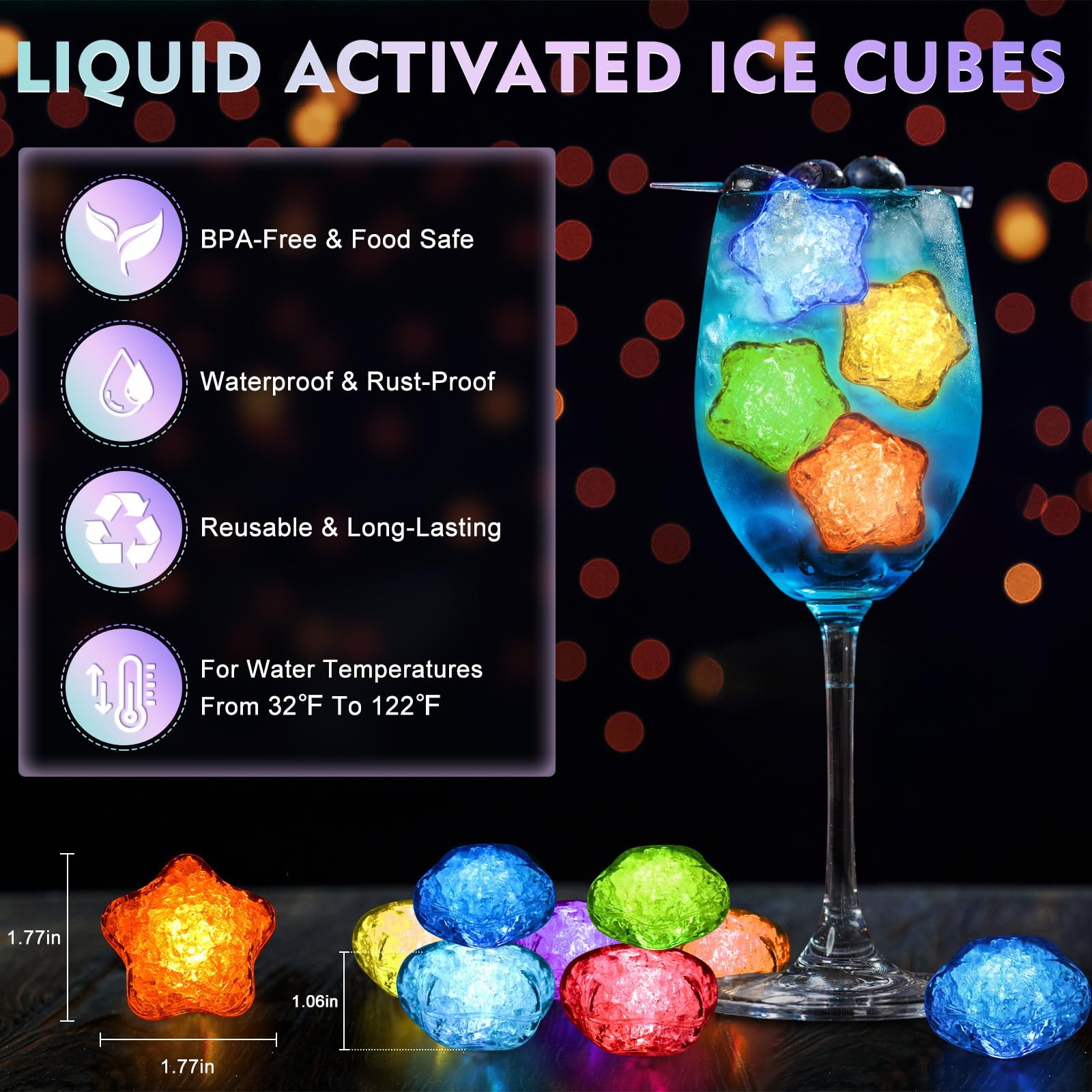 Light Up Ice Cubes, 12 Pack Reusable LED Ice Cubes for Drinks with Multicolor... gallery