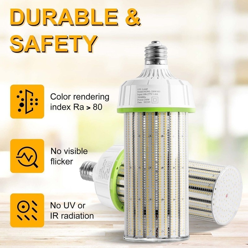 12Pack 250W LED Corn Light Bulb 5000K E39 Base, Warehouse Workshop High Bay Lamp gallery
