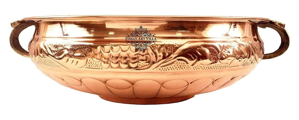 Pure Copper Embossed Design Urli Decorative Bowl, Home Decor & Festive Item gallery