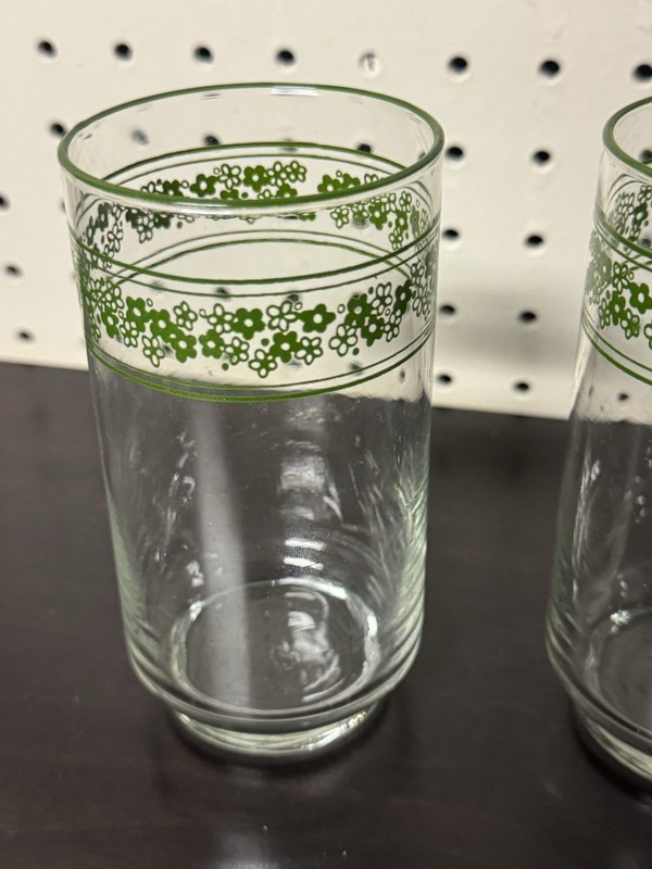 2 Libbey Corelle Spring Blossom Drinking Glasses Crazy Daisy Green Rim 5” Tall gallery