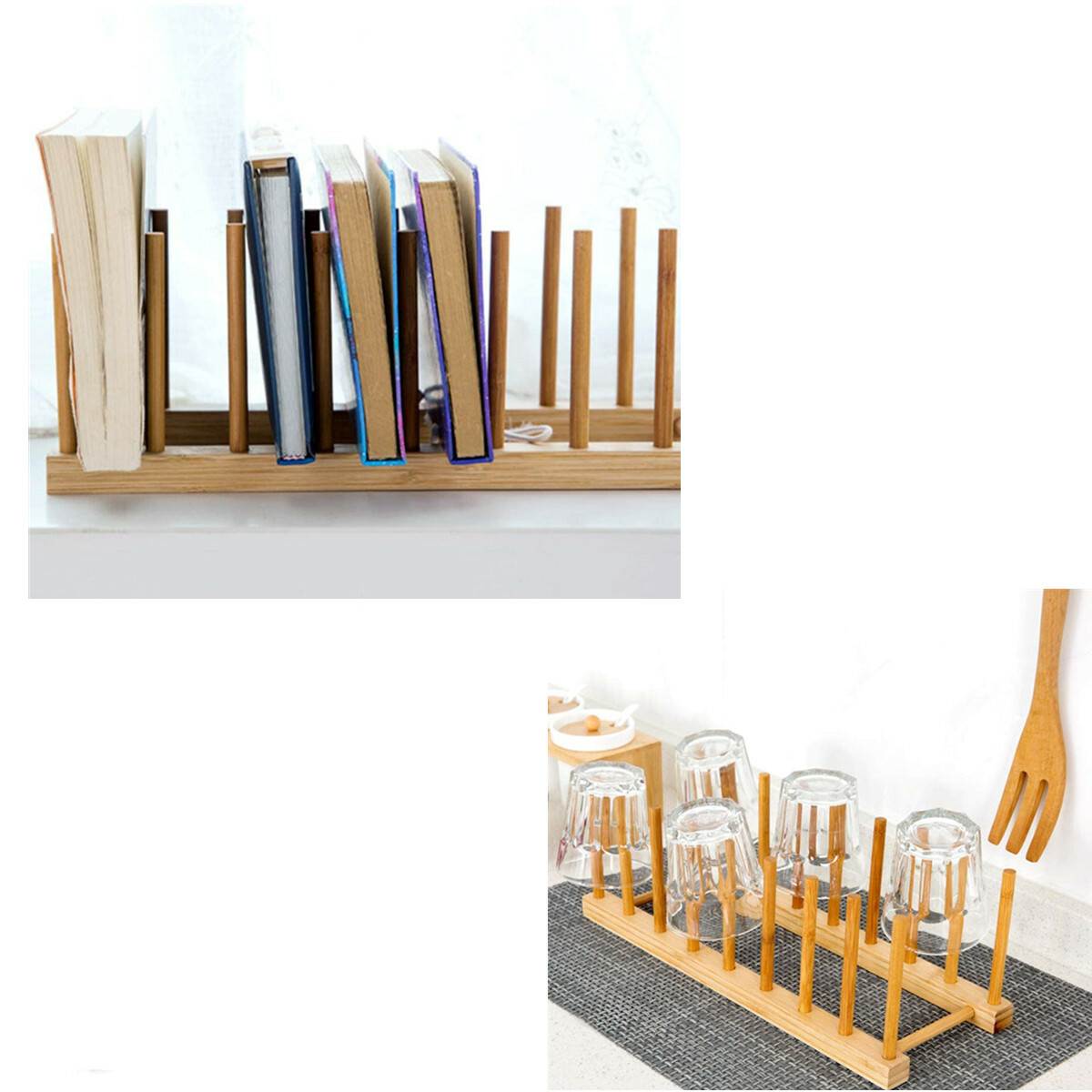 Bamboo Wooden Dish Rack, Plate Rack Stand Pot Lid Holder, Kitchen Organizer gallery