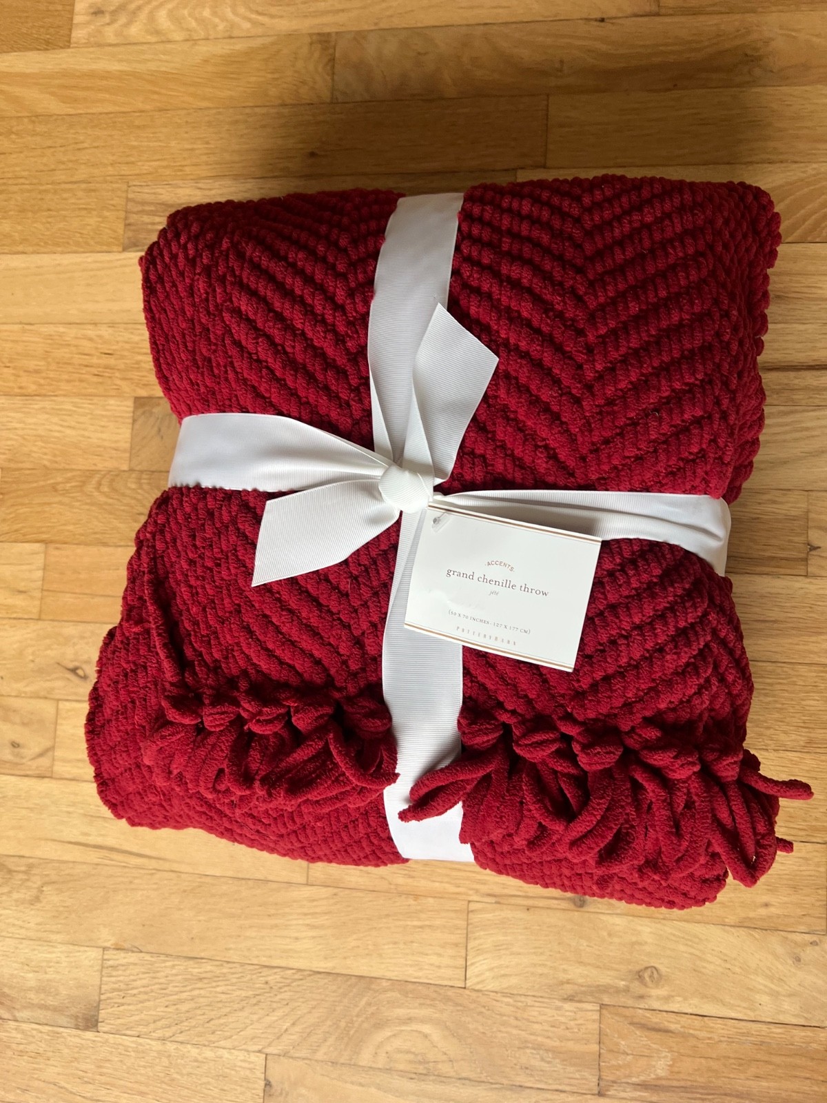 NEW RARE Pottery Barn Chunky Chenille Knit Throw Blanket 50 x 70 - Ruby Red gallery