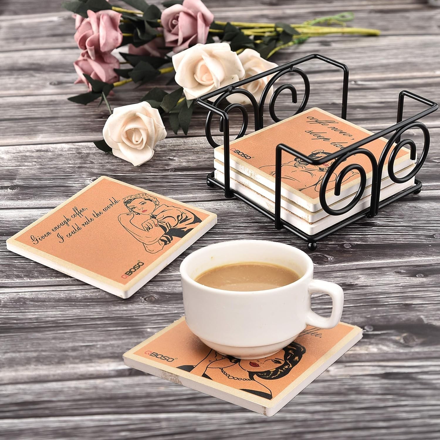 Coaster Holder 4.3 Inch Black Iron Metal Holder Storage Caddy For Both Round And gallery