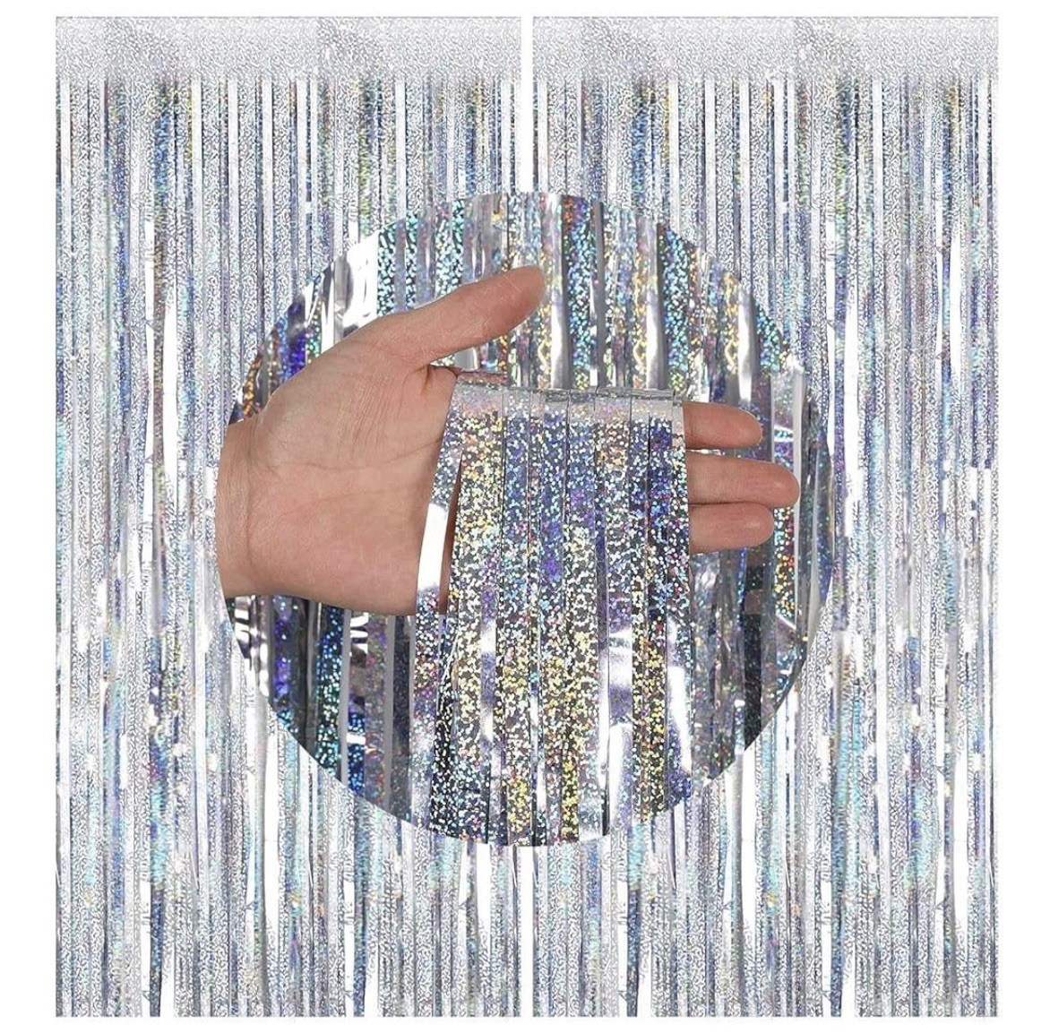4 Pack Silver Metallic Foil Curtain Backdrop: Tinsel Fringe Curtains Photo Booth gallery