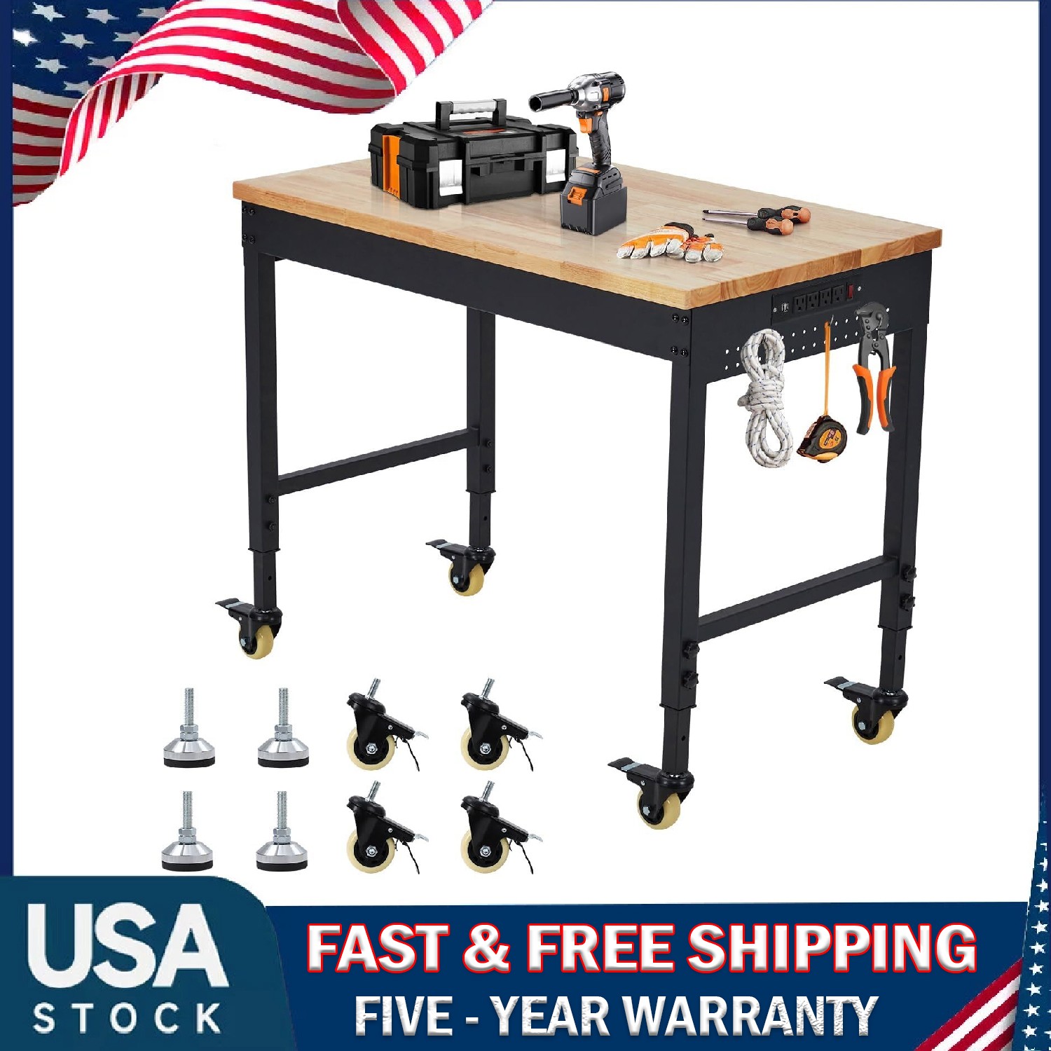 48"Adjustable Workbench Heavy Duty Work Bench ,Garage Worktable w/Power Outlet gallery