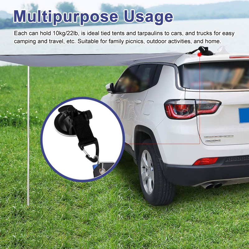4Pcs Heavy Duty Suction Cup Tie Downs,Car Awning Camping w/Hooks Lock Holder Set gallery