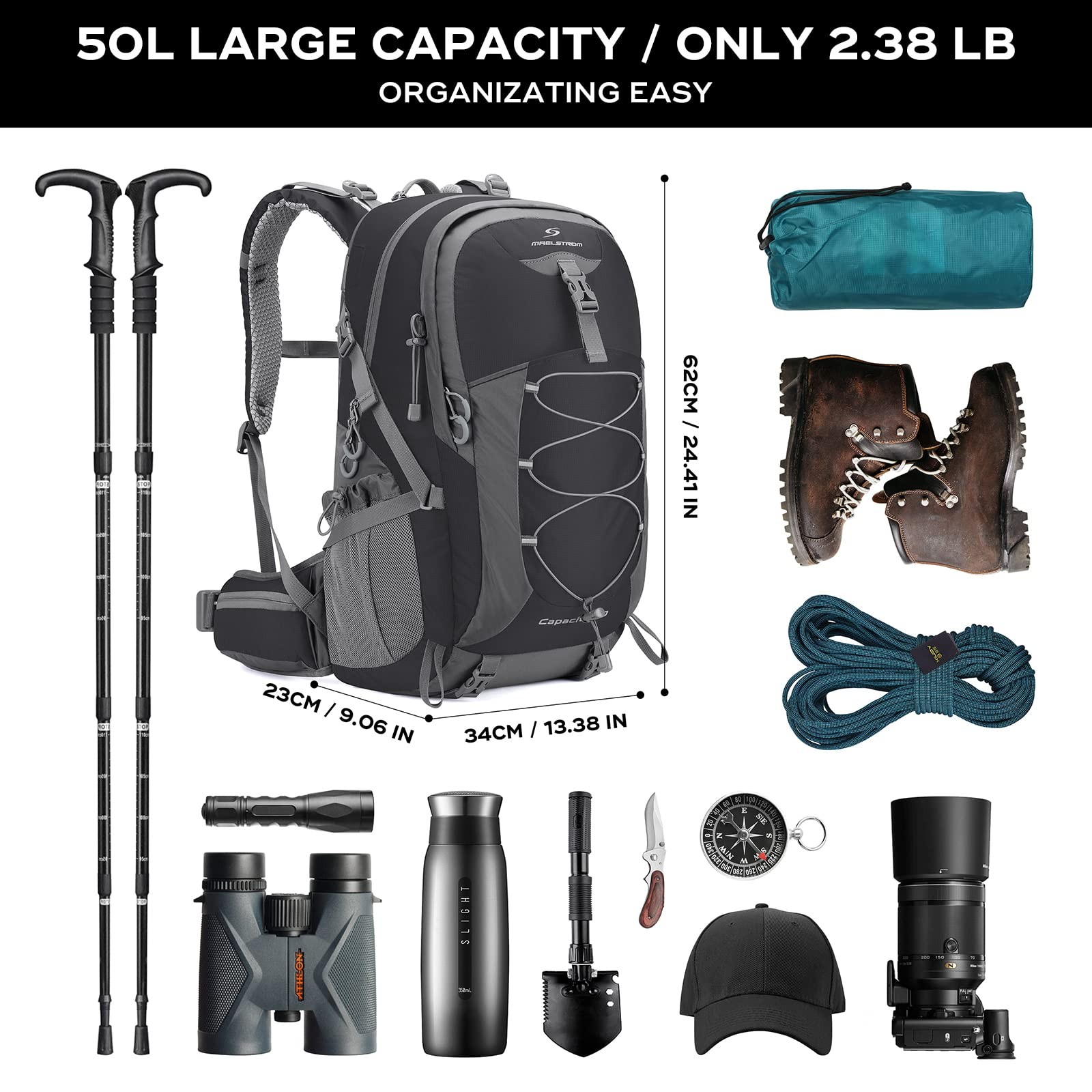 Maelstrom Hiking Backpack,Camping Backpack,50L Waterproof Hiking Daypack with... 3