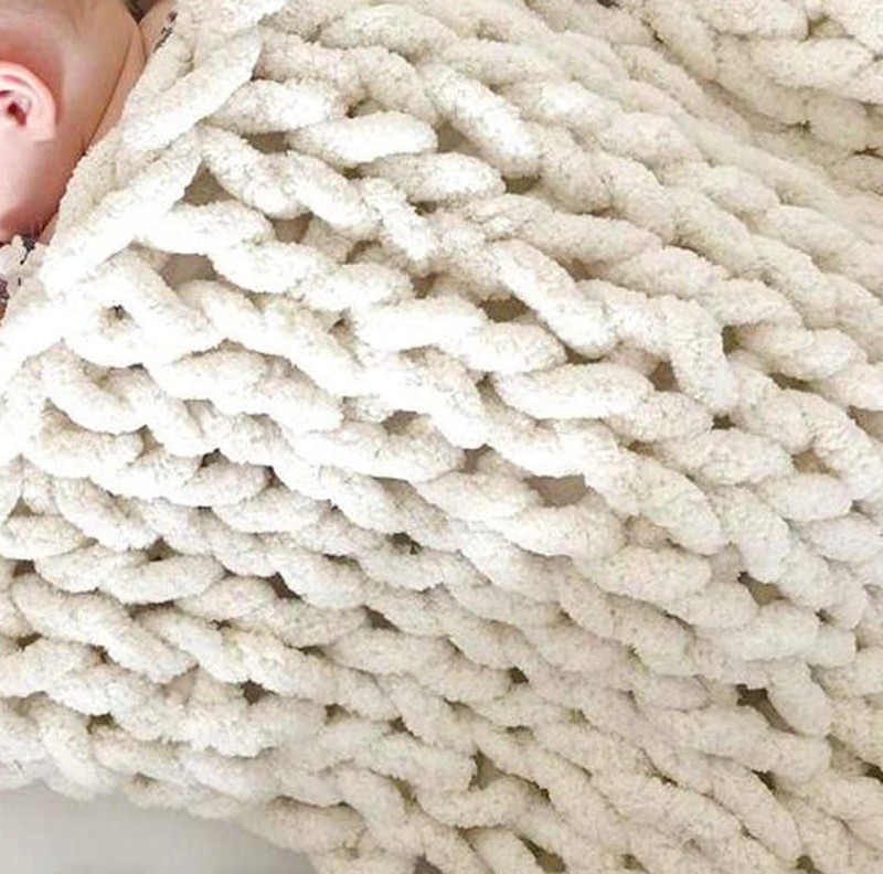 Chunky Knit Throw Blankets Ivory, Large Cable Stylish & Cosy 40x60in $125 gallery