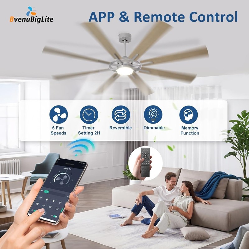 Modern 72" Ceiling Fan with Dimmable LED Light and Remote APP Control gallery