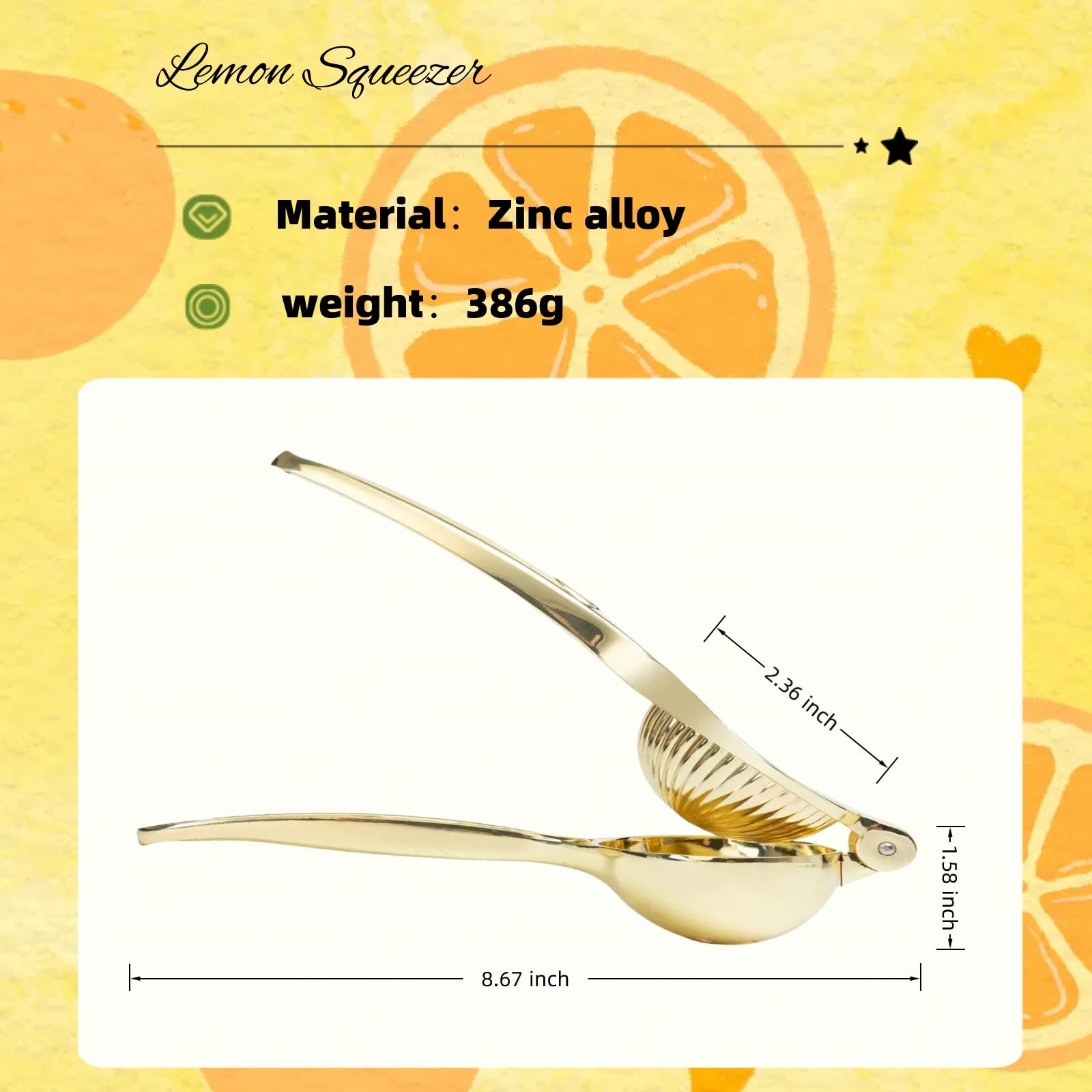 Manual Citrus Juicer, Threaded Groove Design for Lemons Limes Oranges, Gold gallery