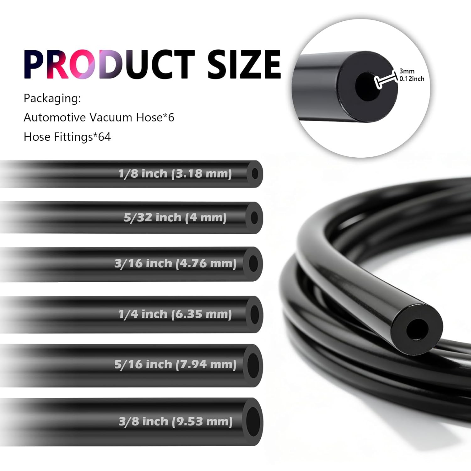 Automotive Vacuum Lines 6PCS 5Ft Multi-Size Silicone Vacuum Hose with 64PC gallery