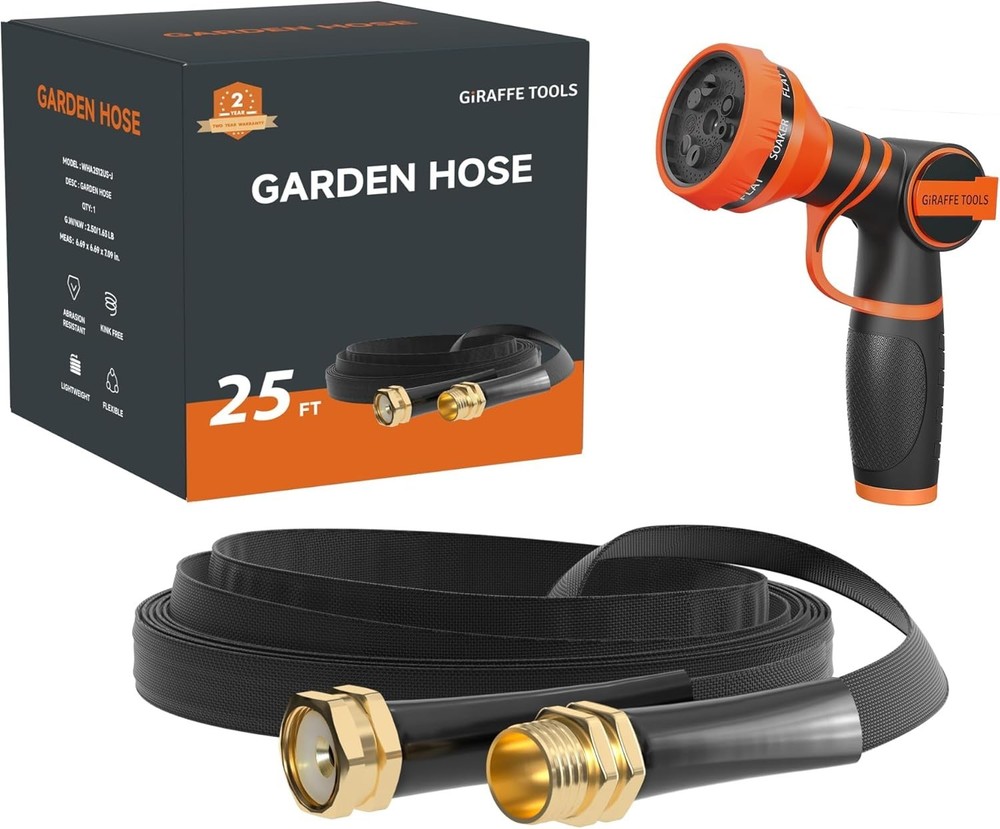 Giraffe Tools Garden Hose Lay Flat 25-100FT Water Hose Kink Free w/ Spray Nozzle
