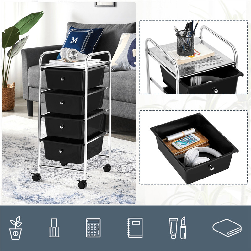 Rolling Storage Cart Plastic Bin Unit With 4 Drawers, Metal Frame, PP Drawers gallery