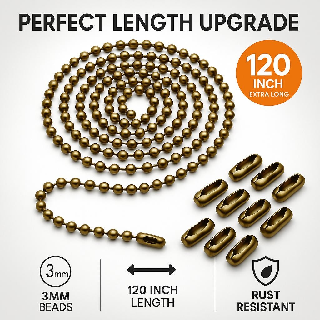 120 Inch Ceiling Fan Pull Chain Extension Bronze 3mm Ball Chain with Connectors gallery