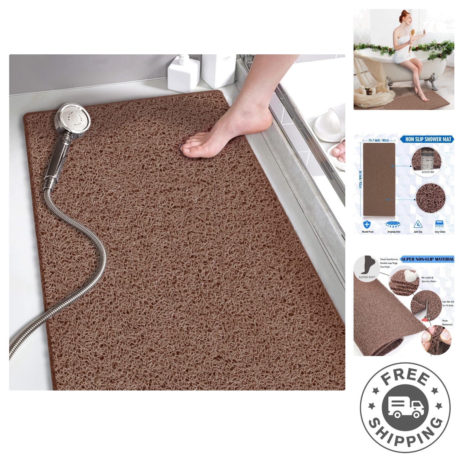 Chemical-Free Exfoliating Shower Mat - Non-Slip, Durable & Stylish, 36" x 15.7" gallery