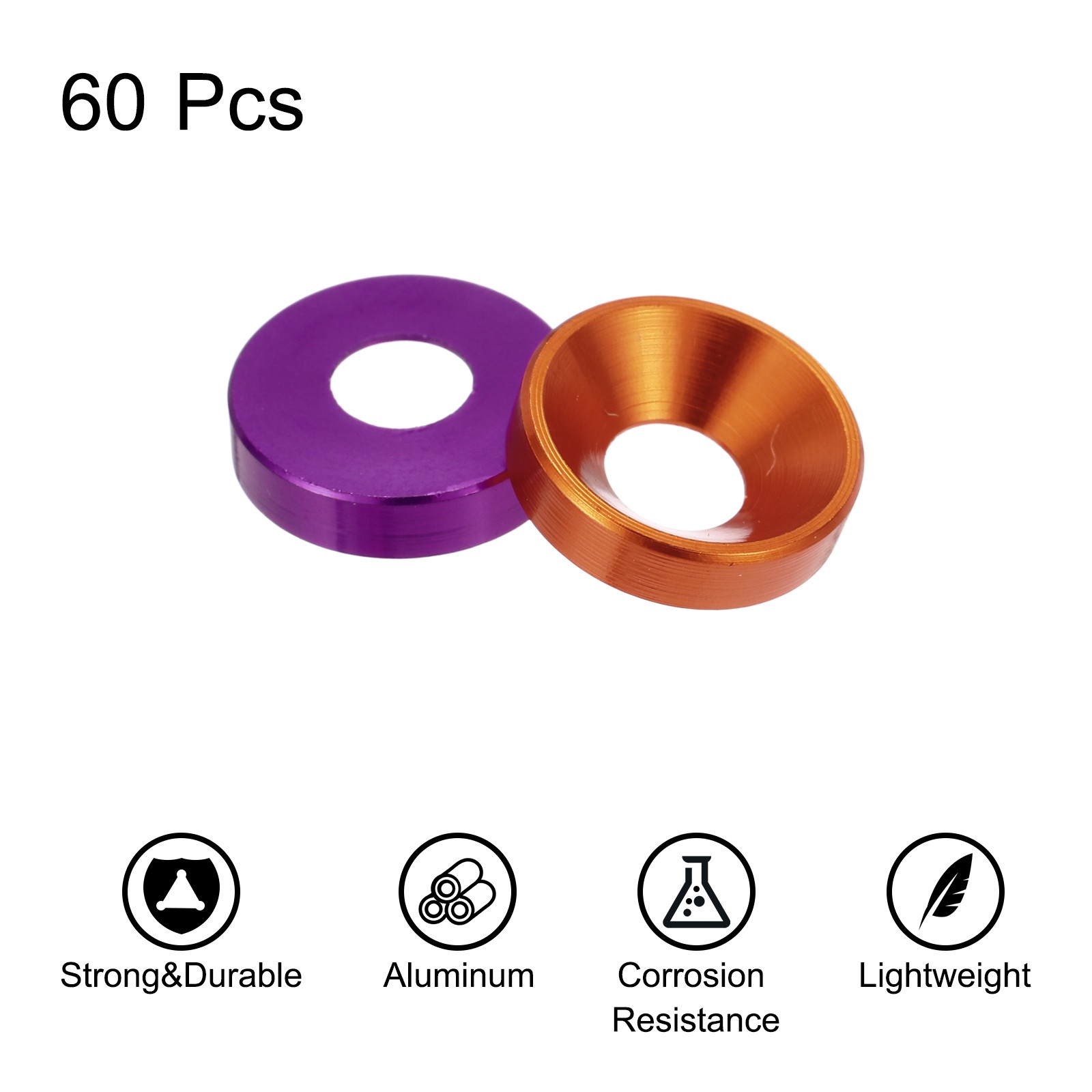60pcs M4 Counterbore Washers, 10mm/0.39inch Aluminum Alloy, Orange Purple gallery