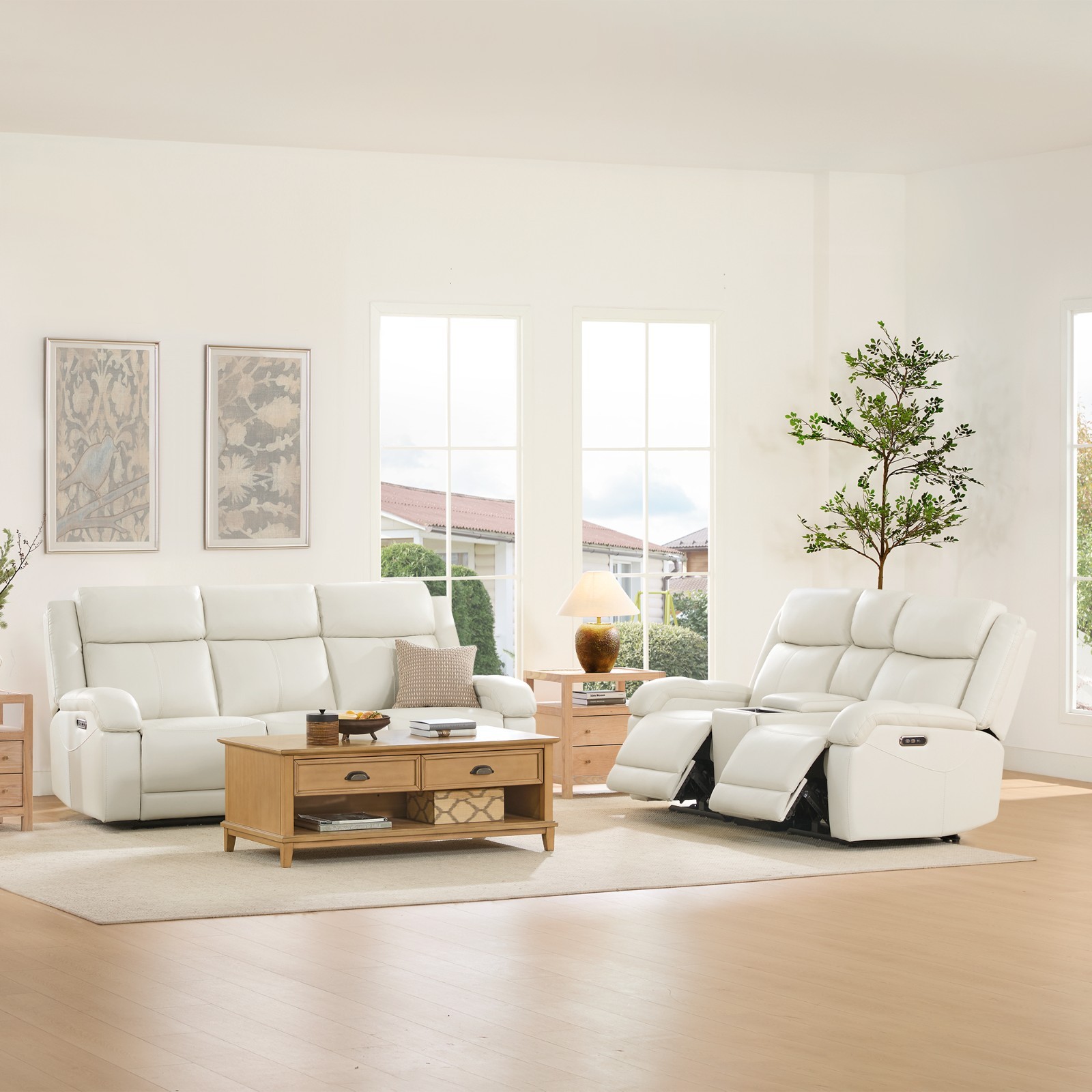CHITA Genuine Leather Recliner Sofa Wall Hugger Reclining Sofa w/Storage Console gallery