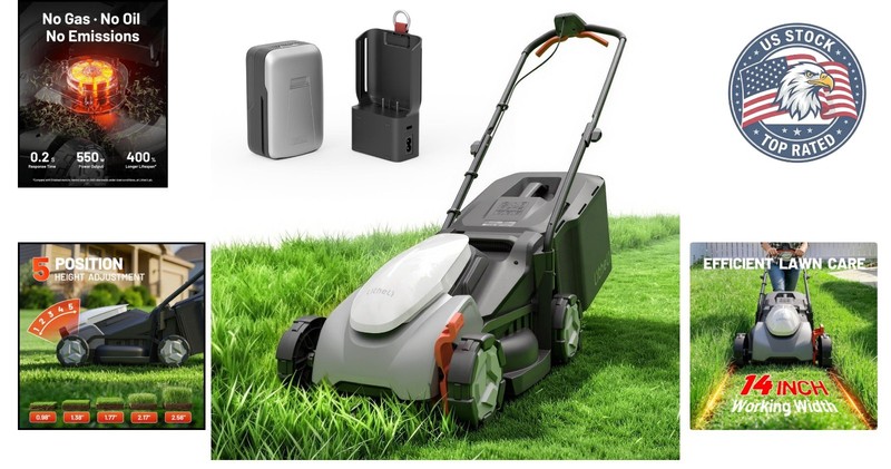 Battery Powered Brushless Lawn Mower - 5-Position Cuts & 9-Gallon Collection Bag gallery
