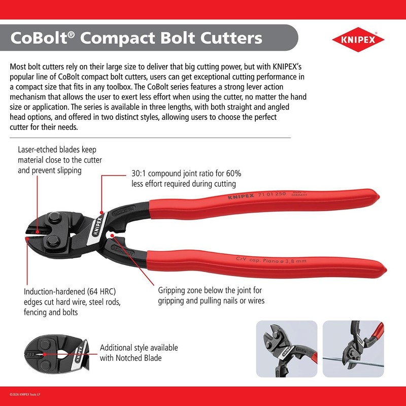 High Leverage CoBolt Cutter, Notch & Spring Design, Comfort Grip Handles, 200mm gallery