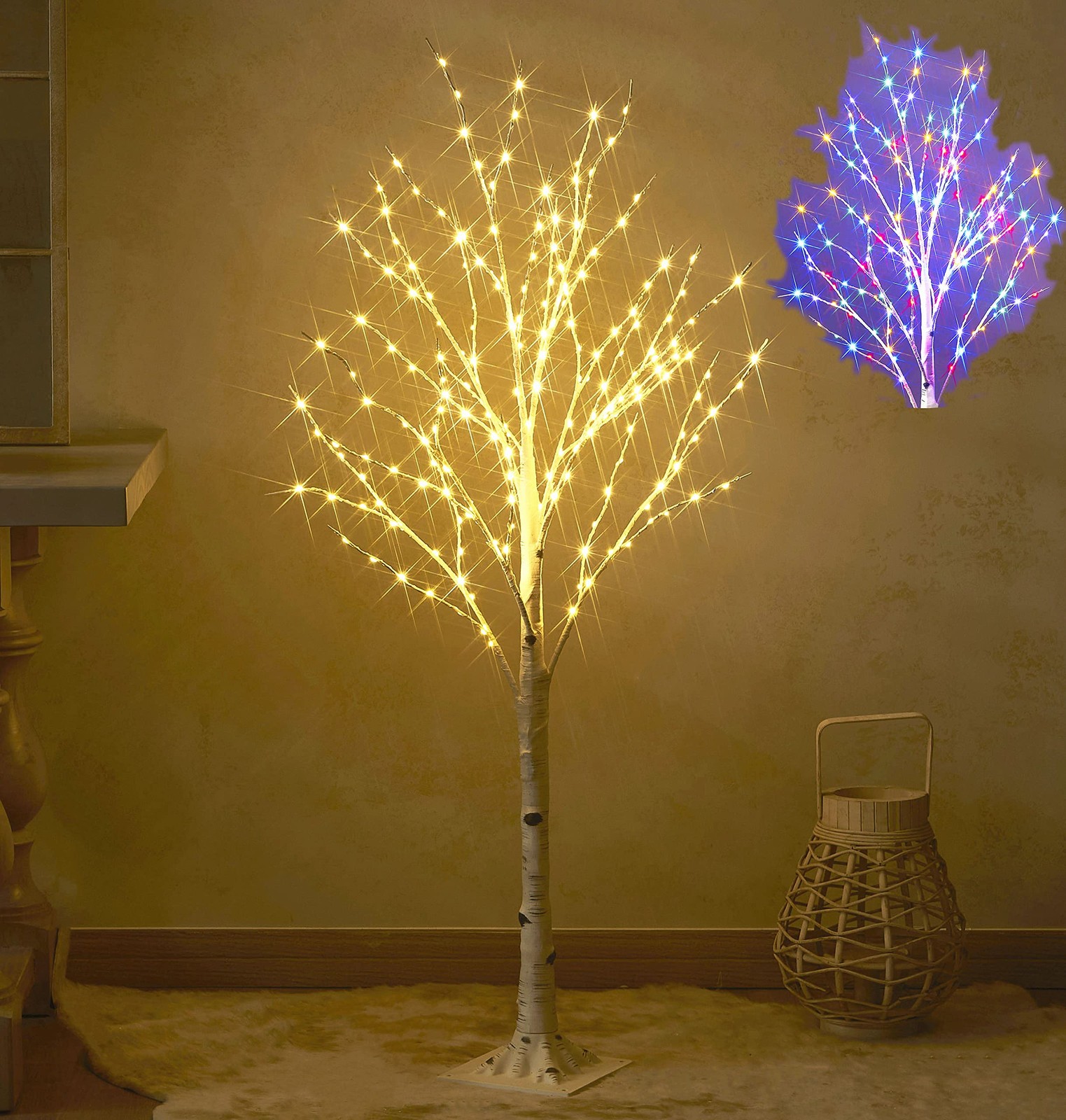 Lighted Birch Tree with 200L Multi Color and Warm White Fairy Lights 8 Functi... gallery