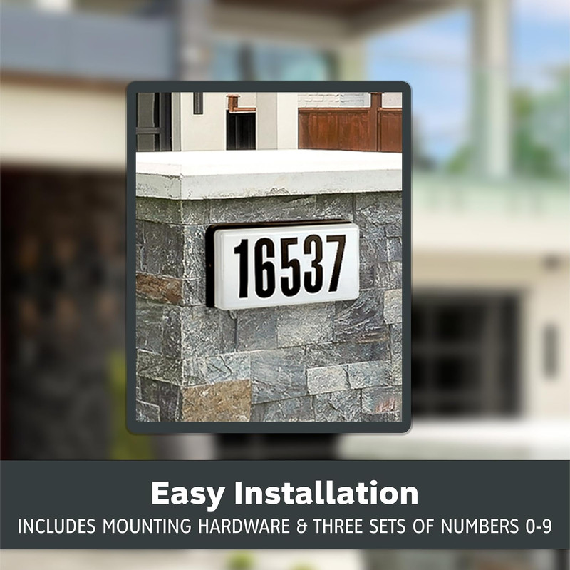 Lighted House Number Sign, 2-Light Outdoor Home Address Plaque, 10 Inch, Black, gallery