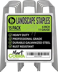 COBRA 6 Inch Galvanized Landscape Staples 15 Pack 11 Gauge Anti-Rust Heavy Duty