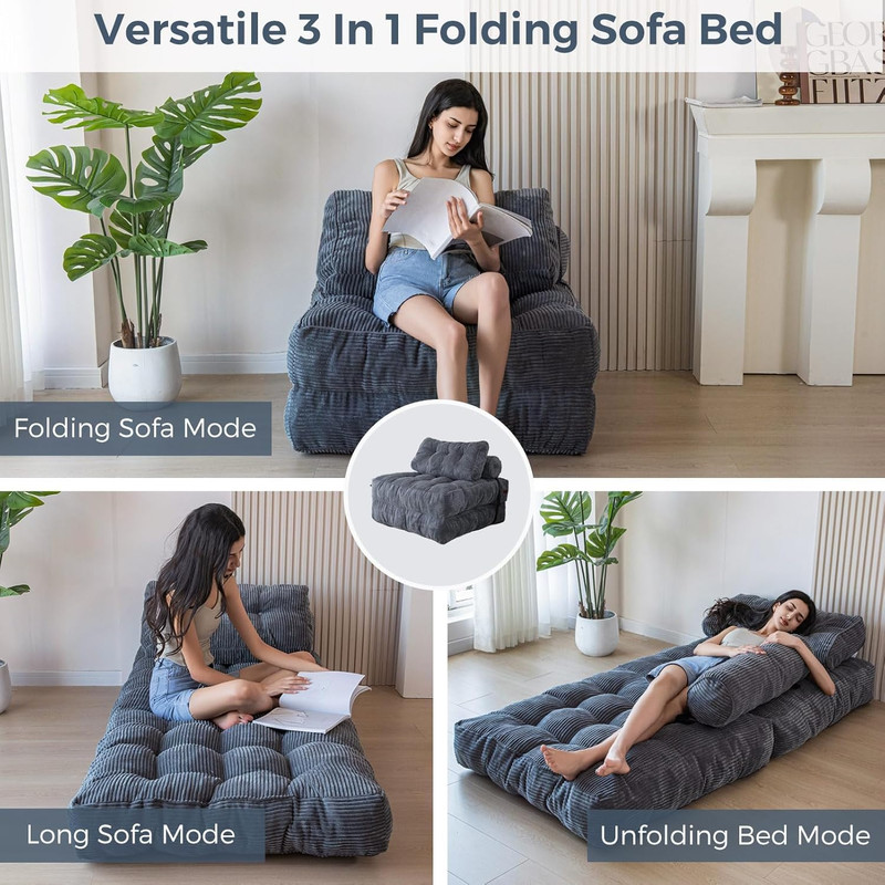 Folding Sofa Bed, Convertible Sleeper Chair with Pillow Foldable Mattress with B gallery