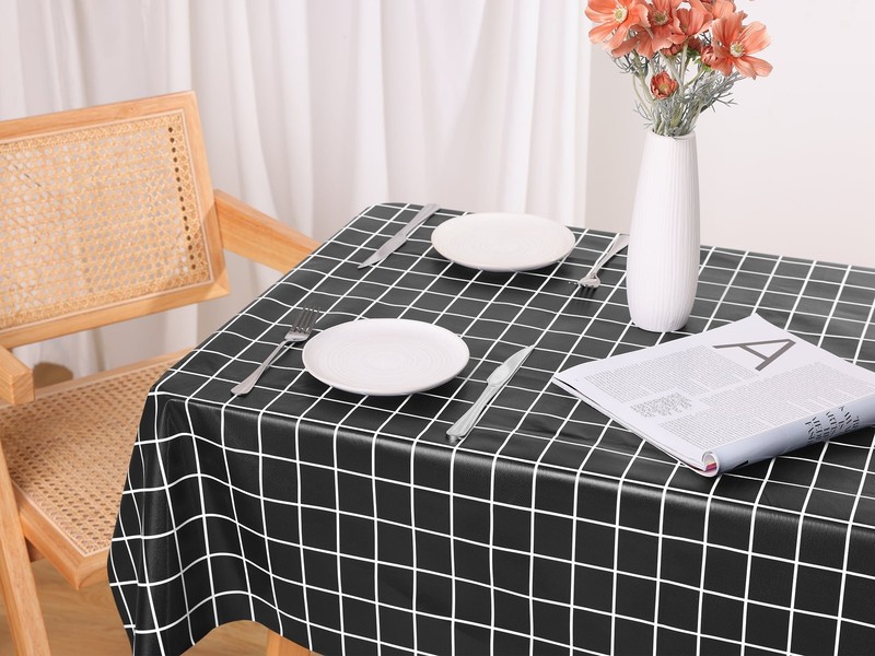 1 Pack Rectangle Tablecloth Waterproof Polyvinyl chloride Table Cover Black gallery