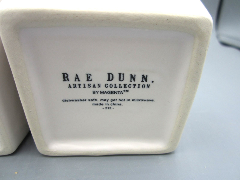 RAE DUNN White & Light Green "ENJOY SAVOR" 5 oz Square Dipping Bowl Set (168) gallery