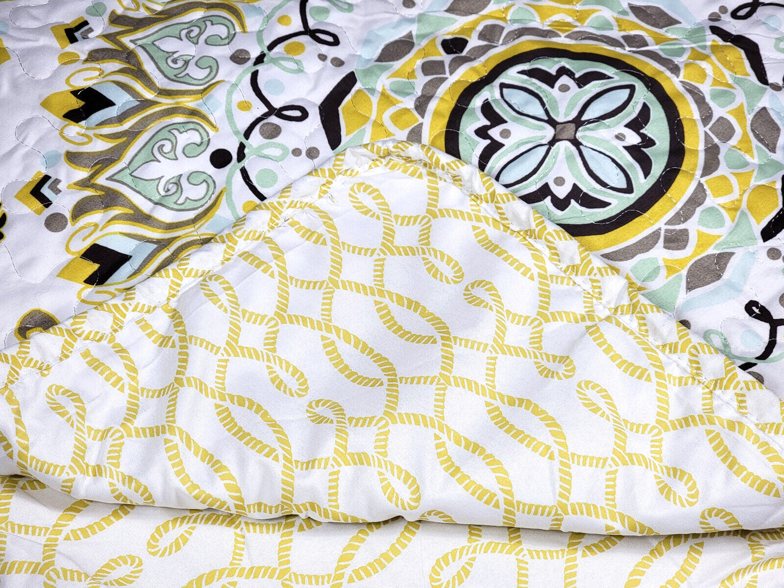 Retro Bohemian Mandala Pattern Standard Pillow Sham Mustard Yellow, Sage & Brown gallery