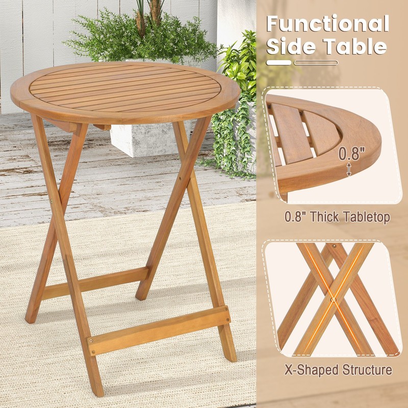 3PCS Folding Outdoor Set Solid Acacia Wood Table Chairs No Installation Required gallery