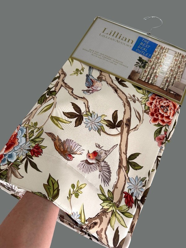 Lillian August Window Curtains 2 Panels 38 x 96" Cream Birds Drapers Back Tab gallery