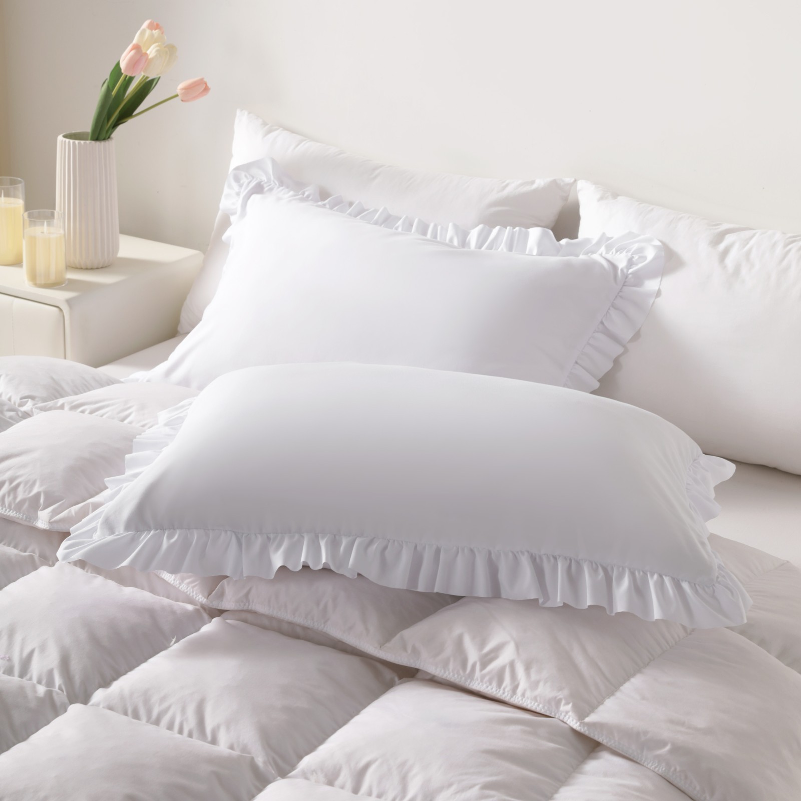 Soft Brushed Microfiber Ruffle Pillow Shams Set of 2, Standard/Queen/King Size gallery