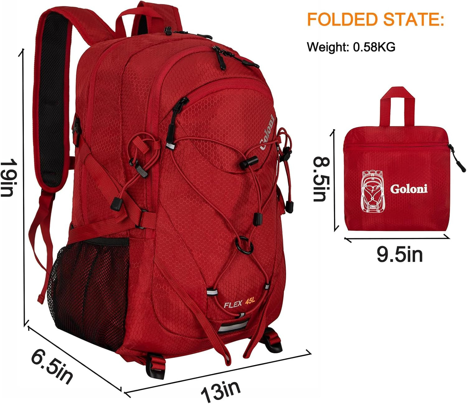45L Hiking Backpack Lightweight Foldable, Waterproof Camping Backpack with Rain 2