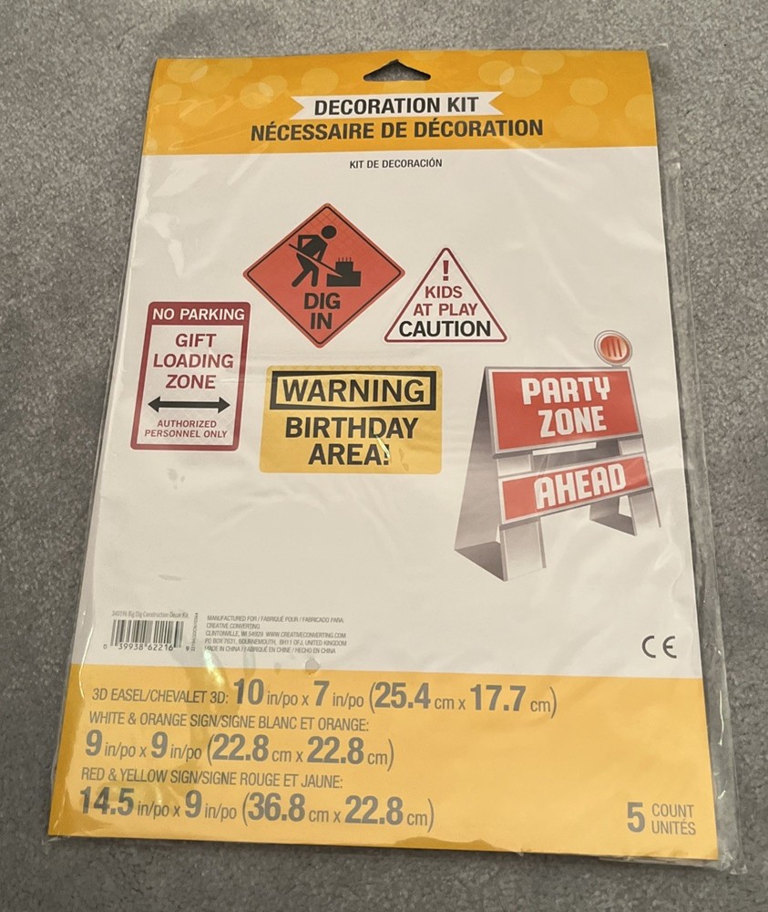 Big Dig Construction Tabletop Easel and Wall Sign Birthday Decor 5 Ct New