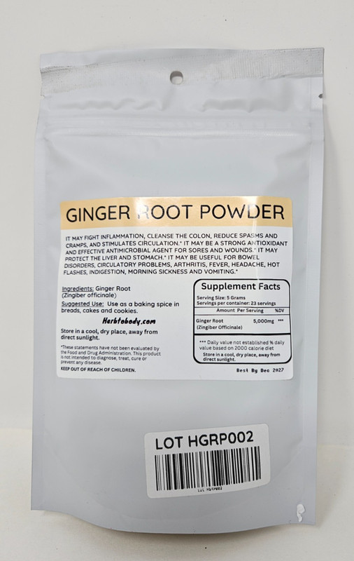 Ginger Root Powder 4 oz Zingiber Officinale Herb to Body Exp Dec2027 gallery