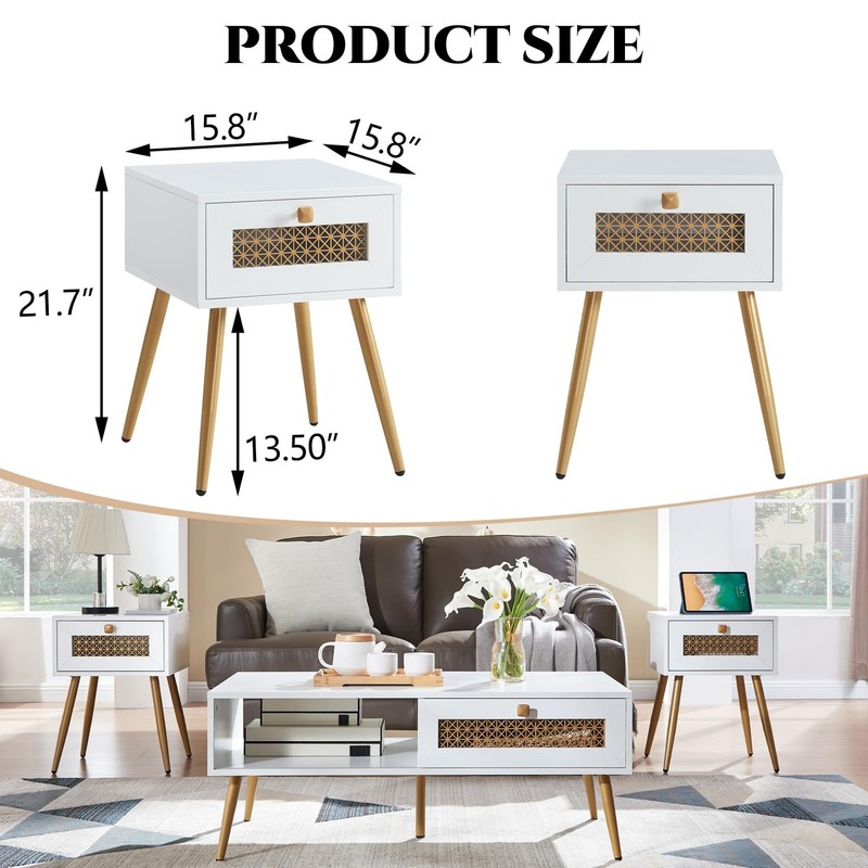 Modern Style Side Table, End Table with Drawer for Living Room, Square Wooden... gallery