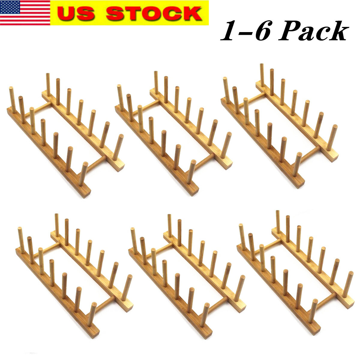 Bamboo Wooden Dish Rack, Plate Rack Stand Pot Lid Holder, Kitchen Organizer gallery