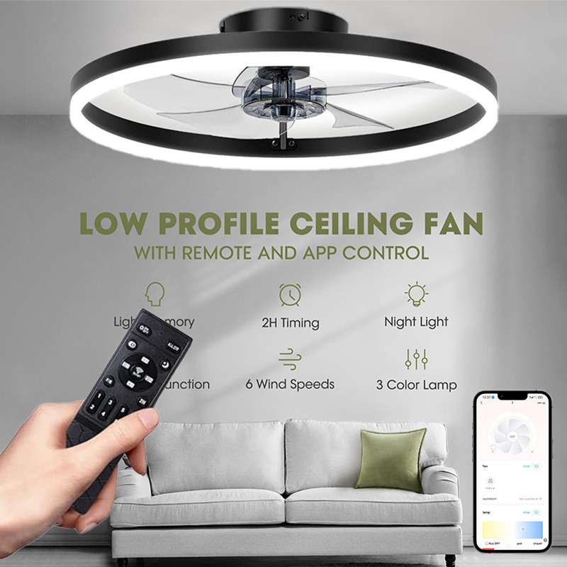 20" Modern Fan Lights Flush Mount LED Ceiling Light kit With Remote APP Control gallery