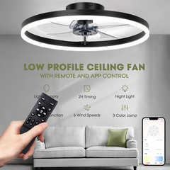 20″ Modern Fan Lights Flush Mount LED Ceiling Light kit With Remote APP Control