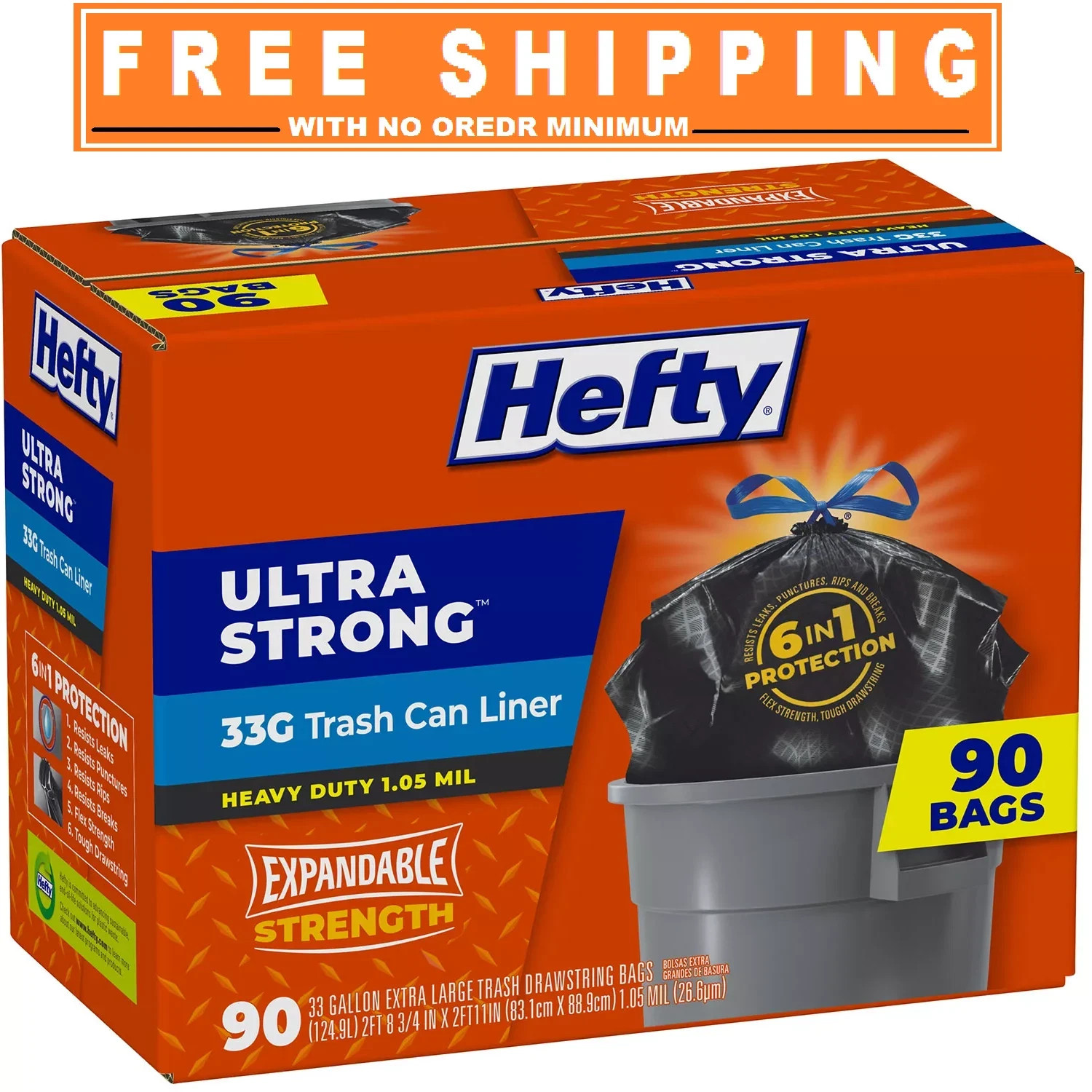 Hefty Ultra Strong Drawstring Trash Bags, Unscented 33 gal., 90 ct. gallery