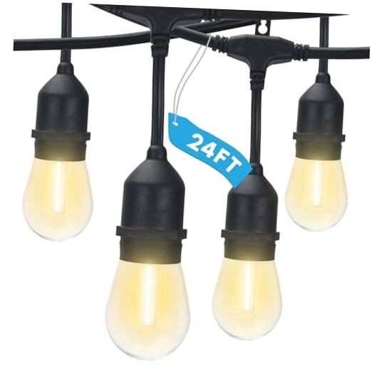 24FT LED Outdoor String Lights, Commercial Grade Waterproof, 12 Edison S14 gallery