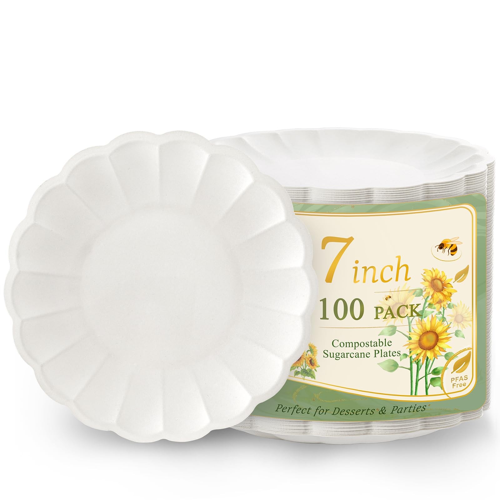 Wellife 100 Count 7 Inch Scalloped Dessert Plates - Elegant Floral Shape For gallery